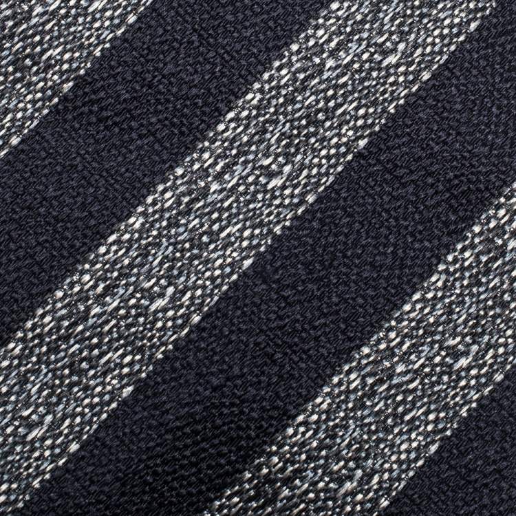 Pre Owned Dunhill Navy Blue Diagonal Stripe Mulberry Silk Jacquard Tie 
