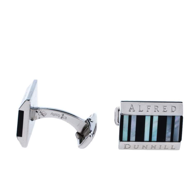Pre Owned Dunhill Striped Mother of Pearl Inlay Sterling Silver Cufflinks