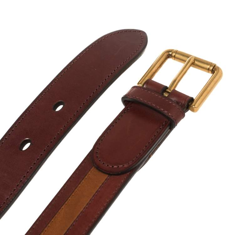 Pre Owned Dunhill Burgundy/Brown Stripe Leather Classic Belt 97CM