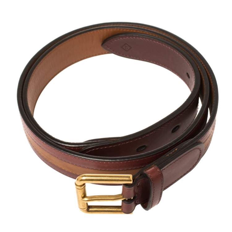 Pre Owned Dunhill Burgundy/Brown Stripe Leather Classic Belt 97CM