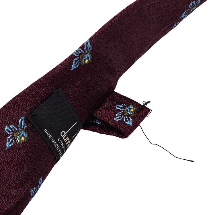 Pre Owned Dunhill Burgundy Floral Jacquard Silk Classic Tie