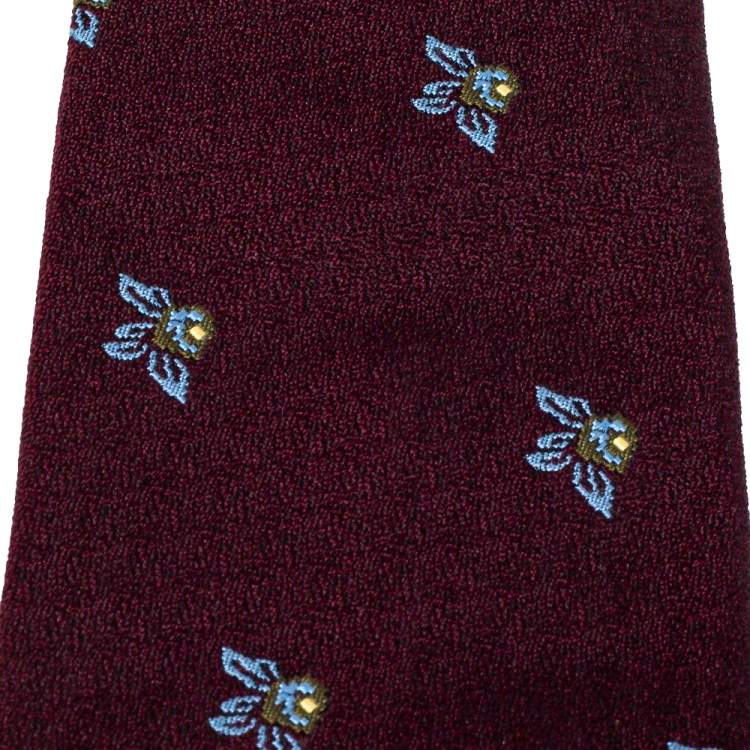 Pre Owned Dunhill Burgundy Floral Jacquard Silk Classic Tie