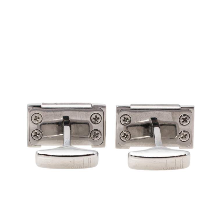 Pre Owned Dunhill Steel & Carbon Fiber Brushed Reversible Bar Cufflinks