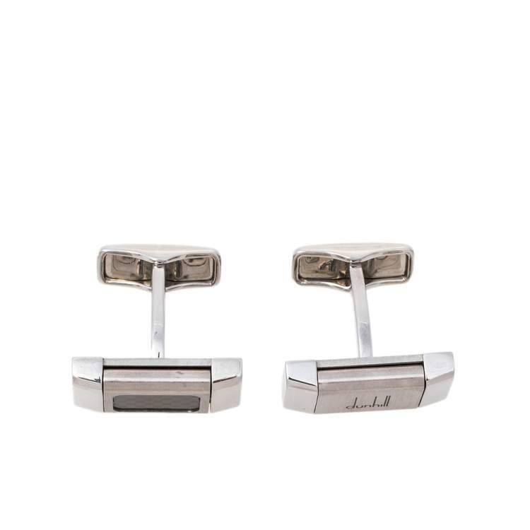Pre Owned Dunhill Steel & Carbon Fiber Brushed Reversible Bar Cufflinks