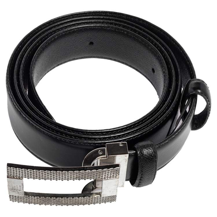 Pre Owned Dunhill Black Leather Square Buckle Belt