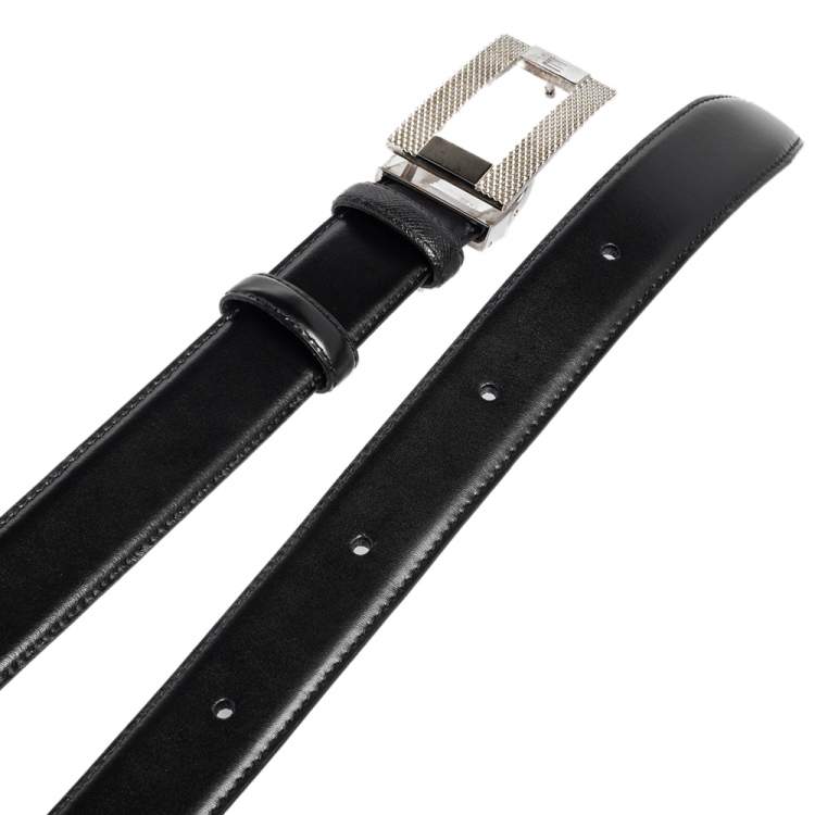 Pre Owned Dunhill Black Leather Square Buckle Belt