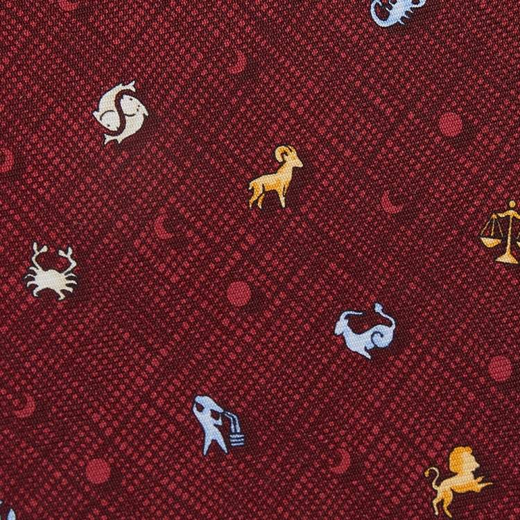 Pre Owned Dunhill Vintage Burgundy Zodiac Print Silk Tie