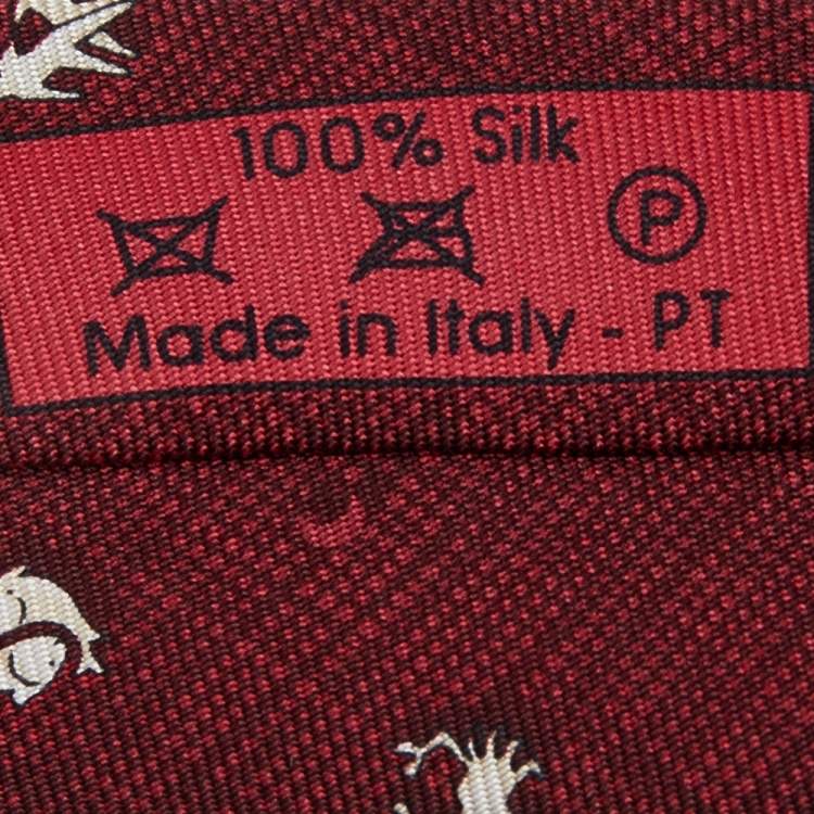 Pre Owned Dunhill Vintage Burgundy Zodiac Print Silk Tie