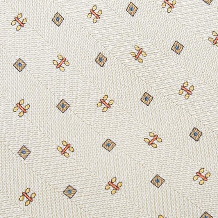 Pre Owned Dunhill Buttercream Floral Motif Silk Tie