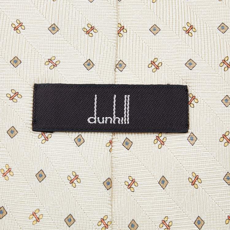 Pre Owned Dunhill Buttercream Floral Motif Silk Tie