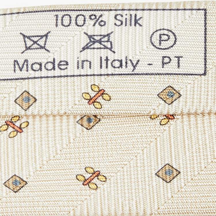 Pre Owned Dunhill Buttercream Floral Motif Silk Tie