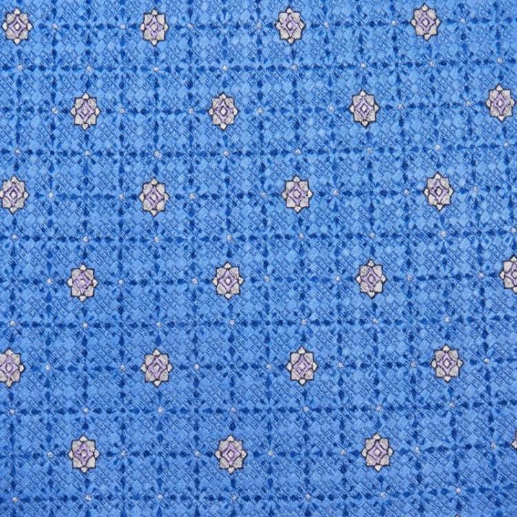 Pre Owned Dunhill Blue Floral Motif Jacquard Silk Tie