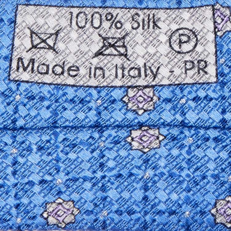 Pre Owned Dunhill Blue Floral Motif Jacquard Silk Tie