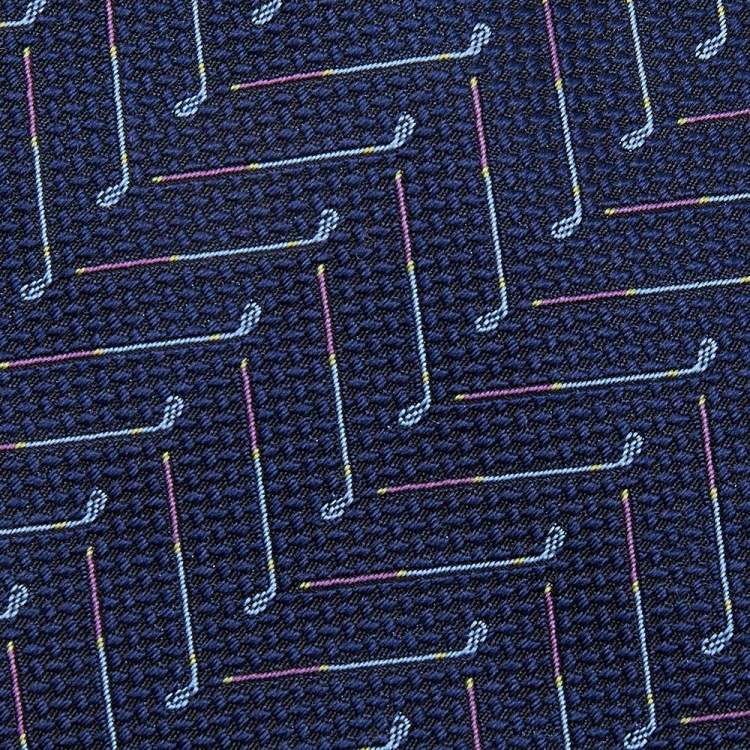 Pre Owned Dunhill Blue Gold Club Motif Jacquard Silk Tie