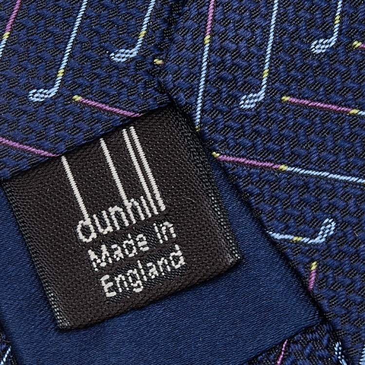 Pre Owned Dunhill Blue Gold Club Motif Jacquard Silk Tie