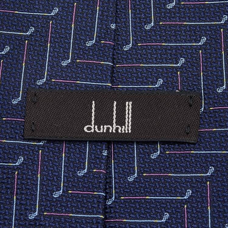 Pre Owned Dunhill Blue Gold Club Motif Jacquard Silk Tie