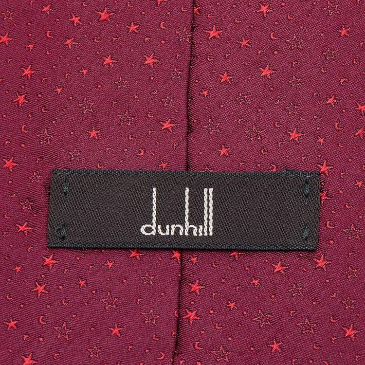 Pre Owned Dunhill Red Star Patterned Silk Jacquard Tie