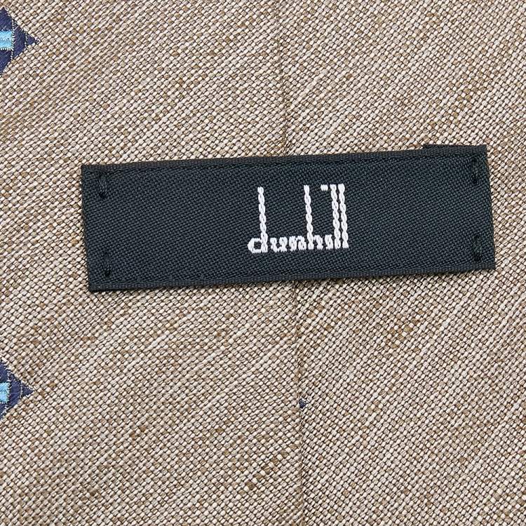 Pre Owned Dunhill Beige Diamond Patterned Silk & Linen Tie