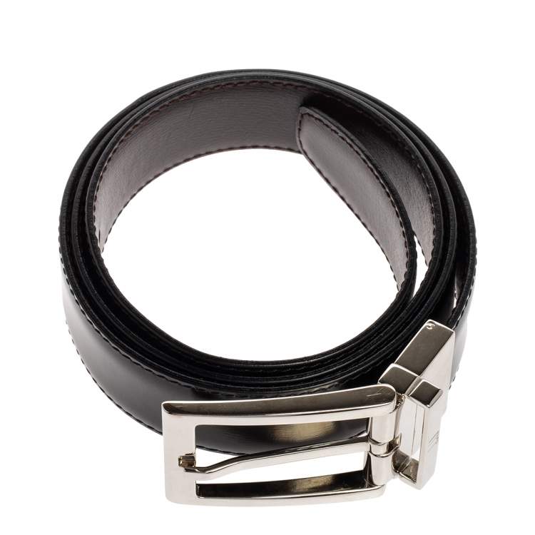 Pre Owned Dunhill Dark Brown/Black Leather Reversible Buckle Belt 