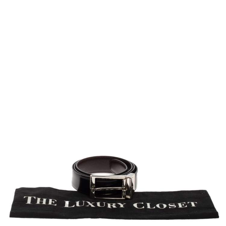 Pre Owned Dunhill Dark Brown/Black Leather Reversible Buckle Belt 