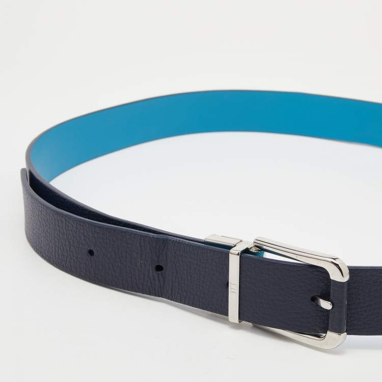 Pre Owned Dunhill Navy Blue Leather Buckle Belt 107 CM