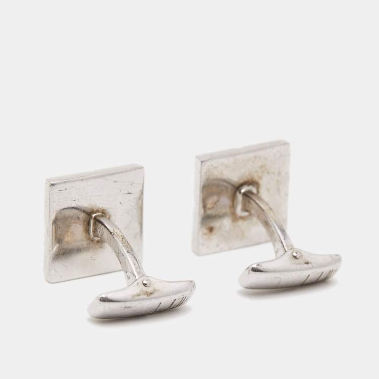 Pre Owned Dunhill  Blue Glass  Sterling Silver Cufflinks