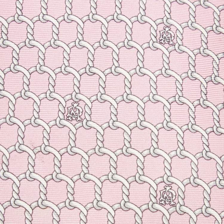 Pre Owned Dunhill Pink Rope Logo Print Silk Tie