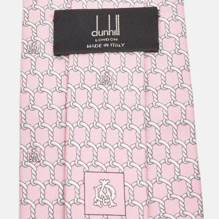 Pre Owned Dunhill Pink Rope Logo Print Silk Tie