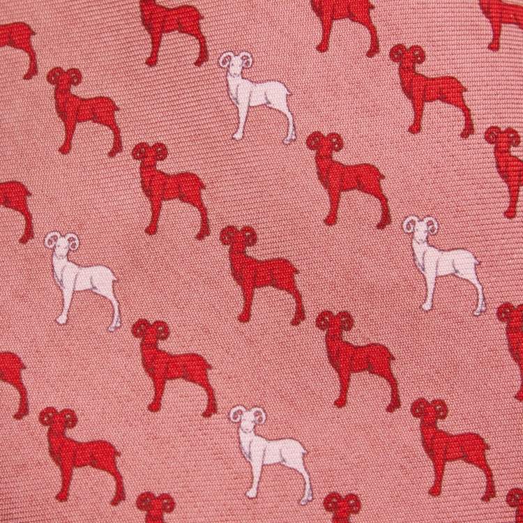 Pre Owned Dunhill Pink Animal Print Silk Tie
