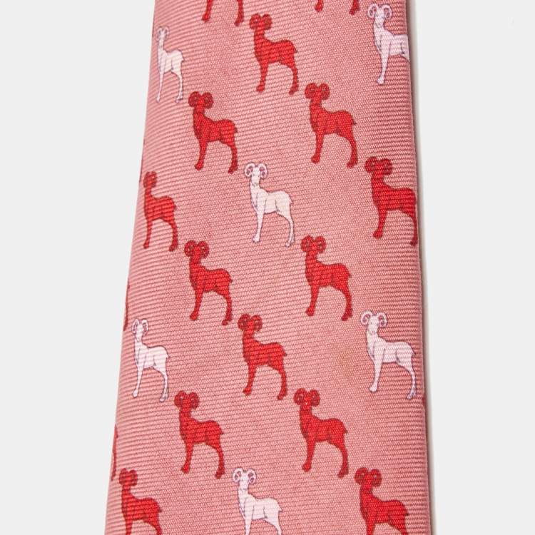 Pre Owned Dunhill Pink Animal Print Silk Tie