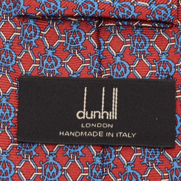 Pre Owned Dunhill Red Square linked Alfred Dunhill Print Silk Tie