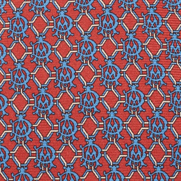 Pre Owned Dunhill Red Square linked Alfred Dunhill Print Silk Tie