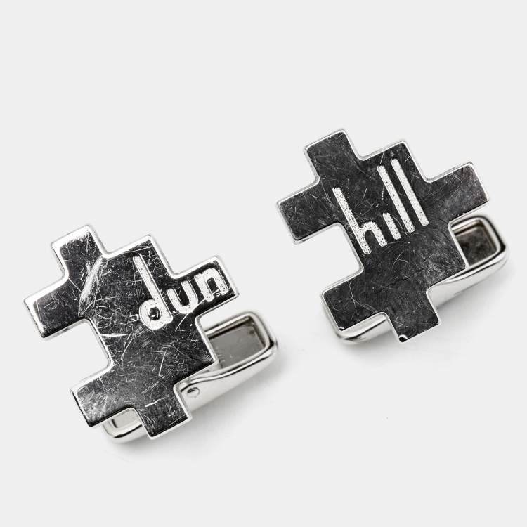 Pre Owned Dunhill Sterling Silver & Stainless Steel Puzzle Cufflinks