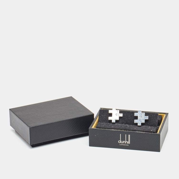Pre Owned Dunhill Sterling Silver & Stainless Steel Puzzle Cufflinks