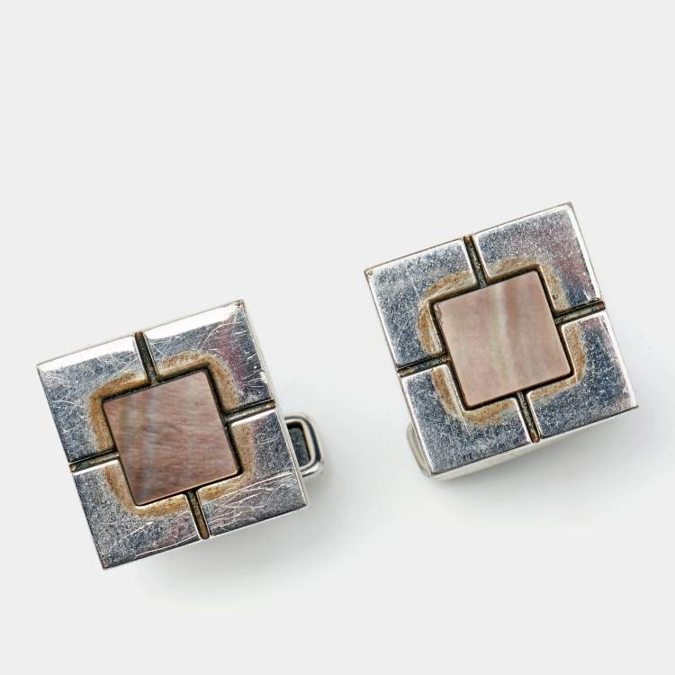Pre Owned Dunhill Sterling Silver Square Patterned Cufflinks