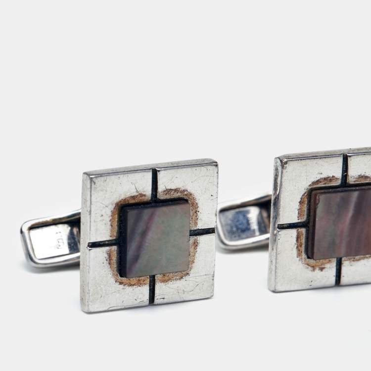 Pre Owned Dunhill Sterling Silver Square Patterned Cufflinks