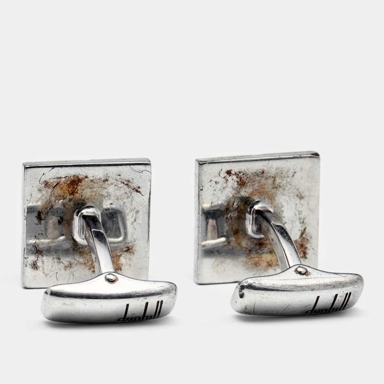 Pre Owned Dunhill Sterling Silver Square Patterned Cufflinks