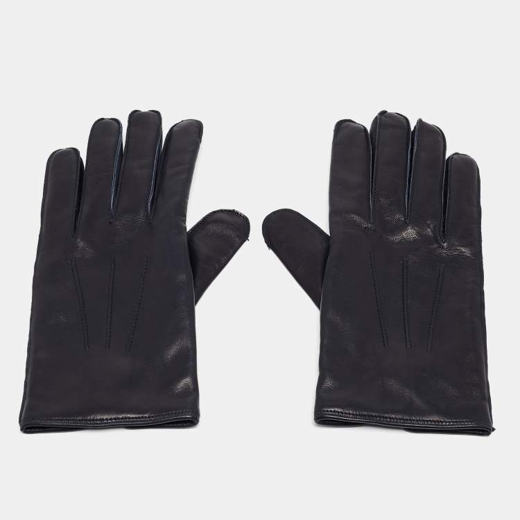 Pre Owned Dunhill Navy Blue Lambskin and Cashmere Gloves Size 8.5