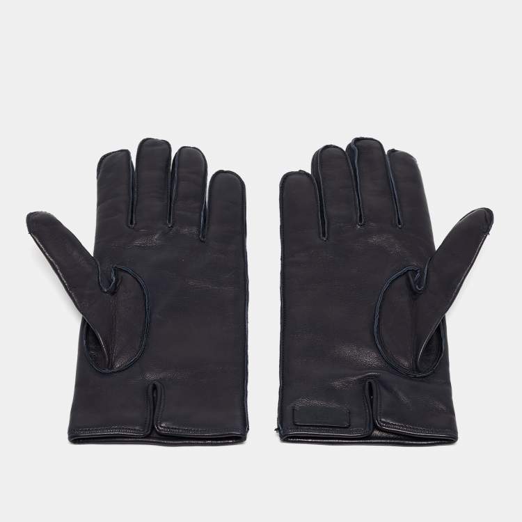 Pre Owned Dunhill Navy Blue Lambskin and Cashmere Gloves Size 8.5