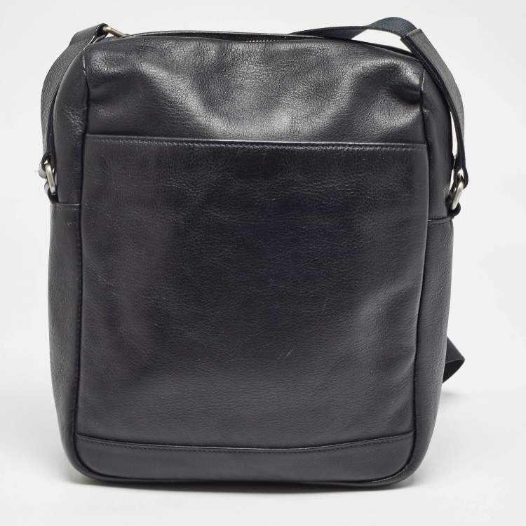 Pre Owned Dunhill Black Leather Zip Messenger Bag