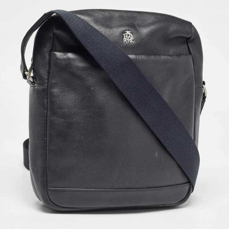 Pre Owned Dunhill Black Leather Zip Messenger Bag