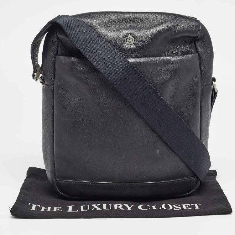 Pre Owned Dunhill Black Leather Zip Messenger Bag