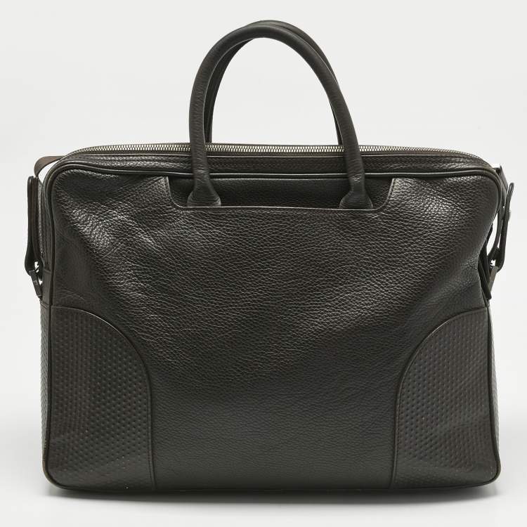 Pre Owned Dunhill Cacao Leather Double Gusset Briefcase