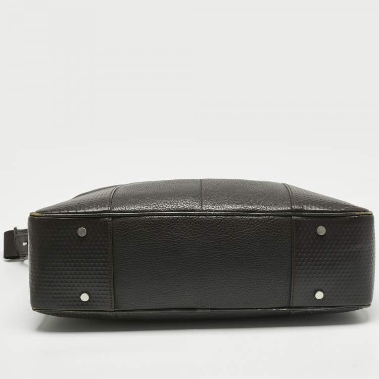 Pre Owned Dunhill Cacao Leather Double Gusset Briefcase