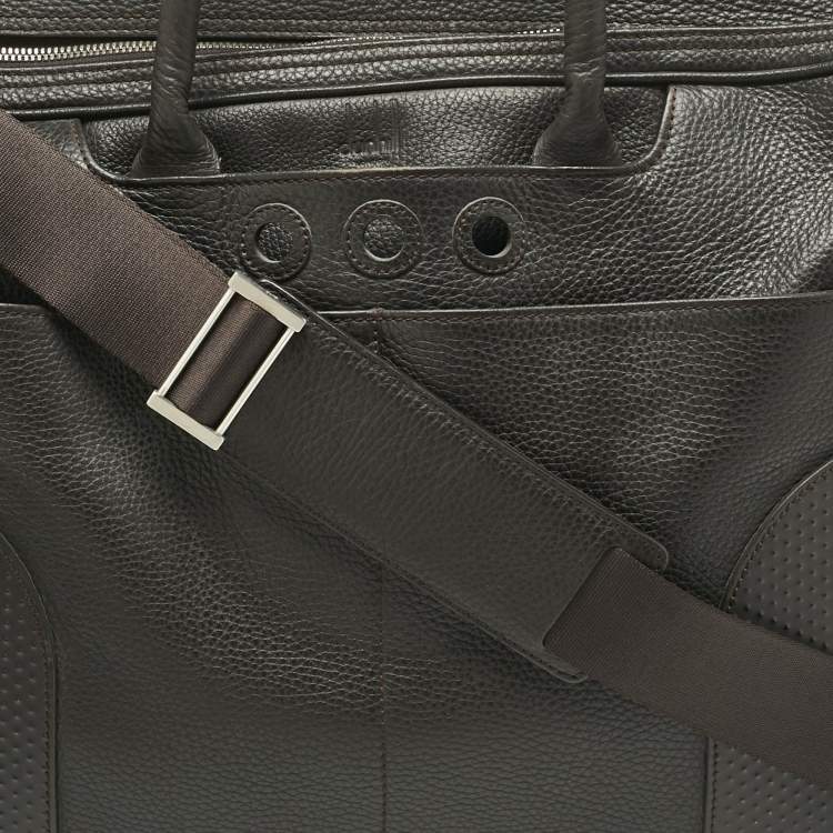Pre Owned Dunhill Cacao Leather Double Gusset Briefcase