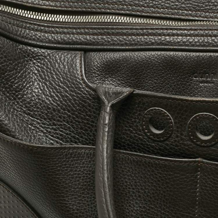 Pre Owned Dunhill Cacao Leather Double Gusset Briefcase