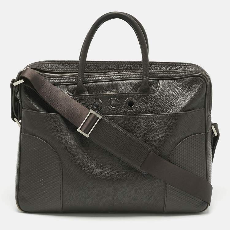 Pre Owned Dunhill Cacao Leather Double Gusset Briefcase