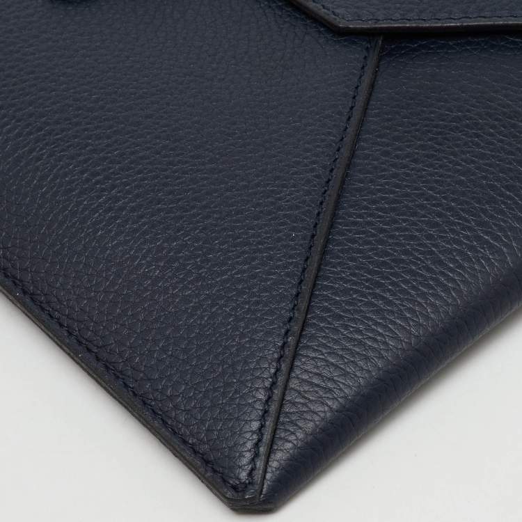 Pre Owned Dunhill Navy Blue Leather Boston Small Envelope Pouch