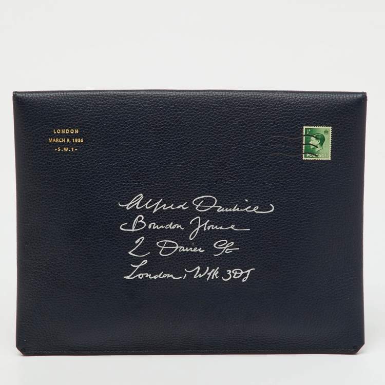 Pre Owned Dunhill Navy Blue Leather Boston Small Envelope Pouch
