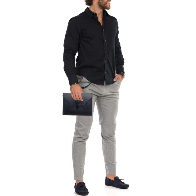 Pre Owned Dunhill Navy Blue Leather Boston Small Envelope Pouch